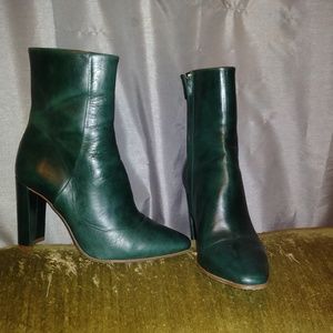 Green leather Zara ankle boots